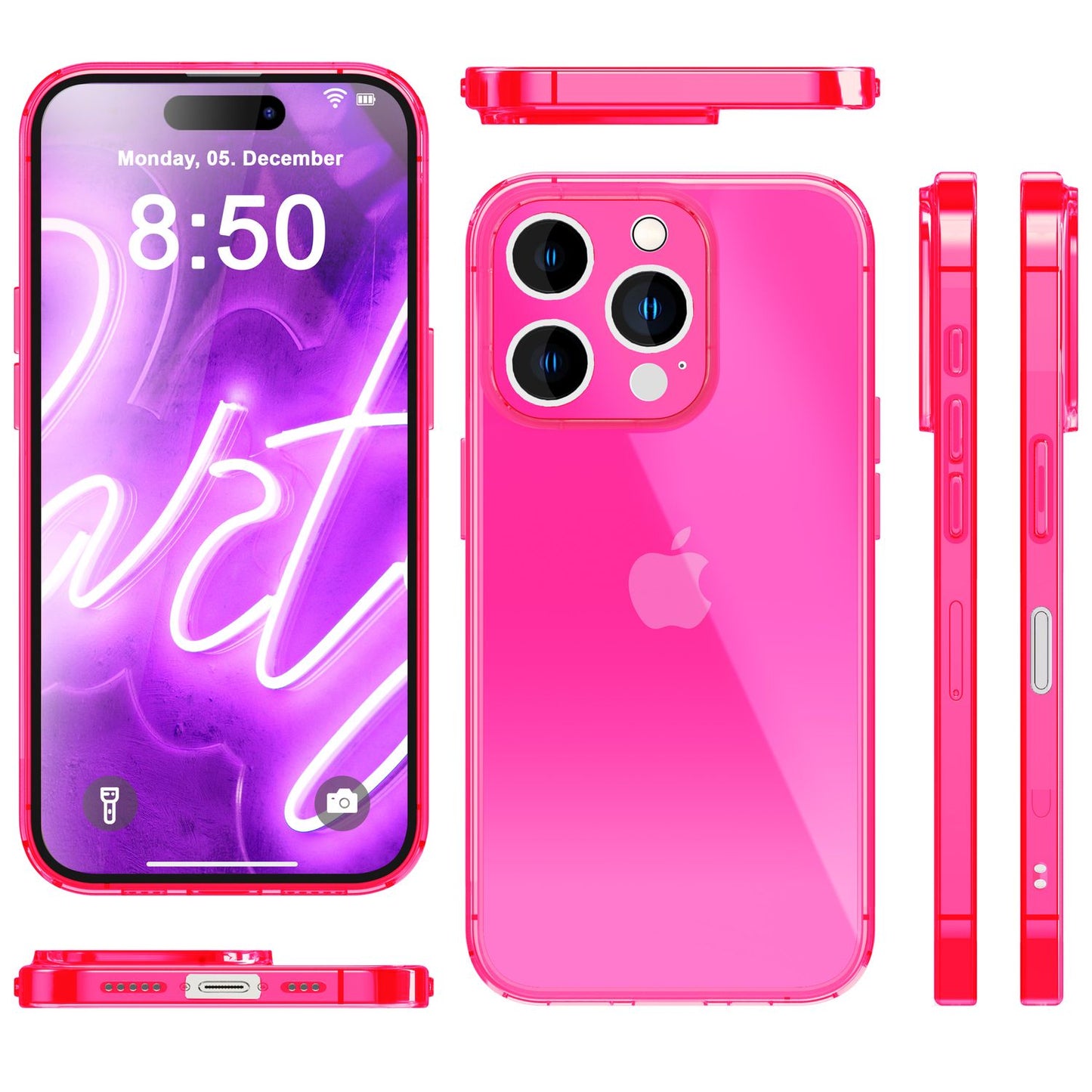 NALIA Neon Silikonhülle für iPhone 16 Pro – Knallige Signal-Farbe & Linsenschutz – VIBE (Transparentes Case) – Marke aus Berlin