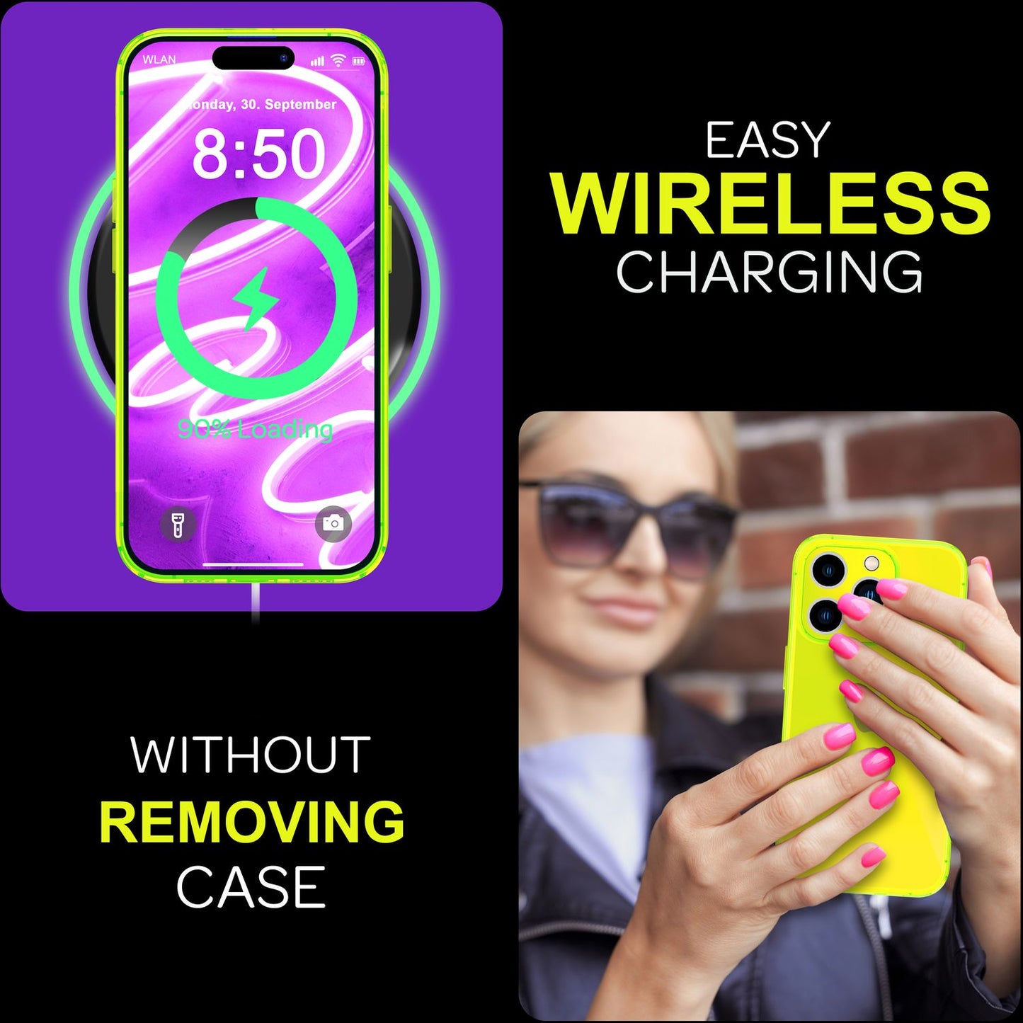 NALIA Neon Silikonhülle für iPhone 16 Pro Max – Knallige Signal-Farbe & Linsenschutz – VIBE (Transparentes Case) – Marke aus Berlin