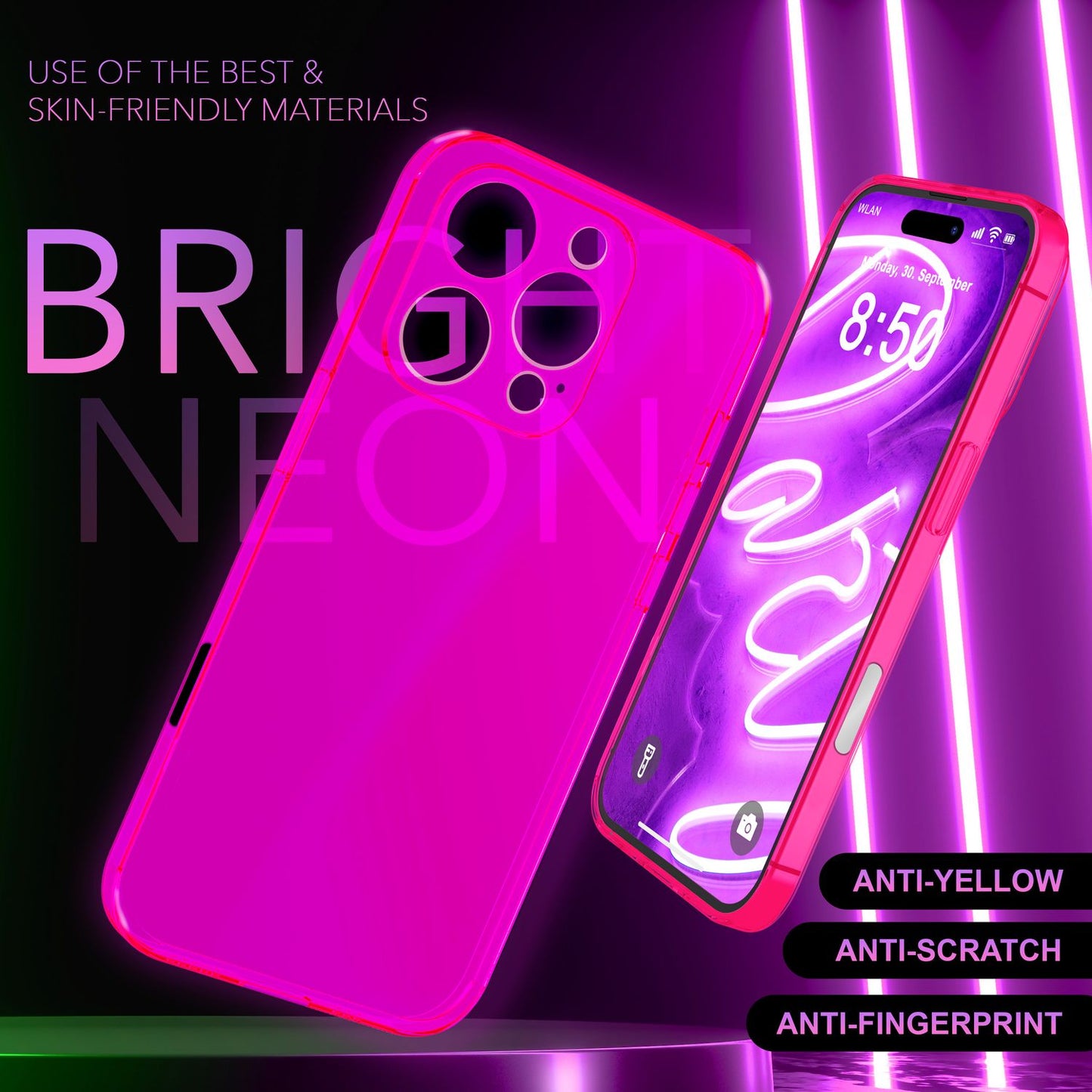 NALIA Neon Silikonhülle für iPhone 16 Pro Max – Knallige Signal-Farbe & Linsenschutz – VIBE (Transparentes Case) – Marke aus Berlin