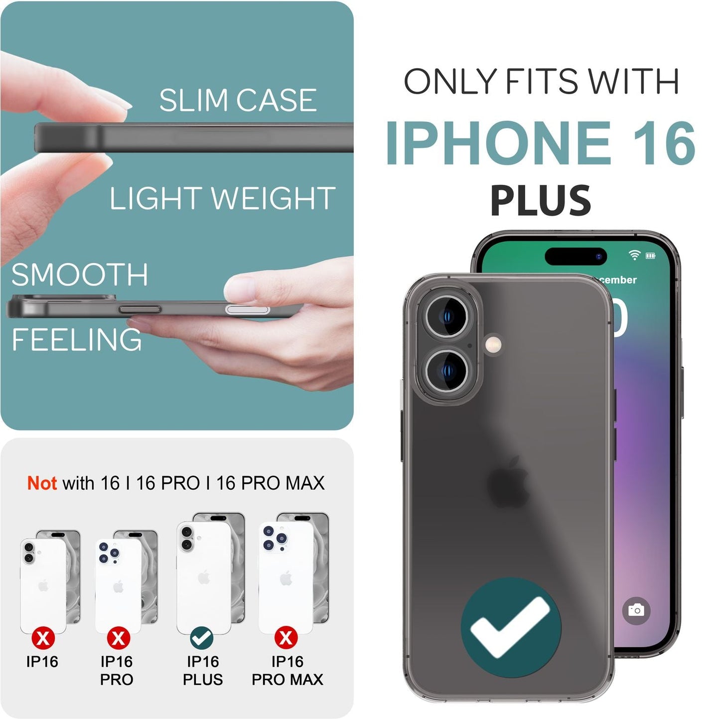 NALIA Ultra Slim Hardcase für iPhone 16 Plus – Matt-Transparent & 0.3mm Dünn – PHANTOM (Hauchdünnes Cover & Kamera-Vollschutz) – Marke aus Berlin