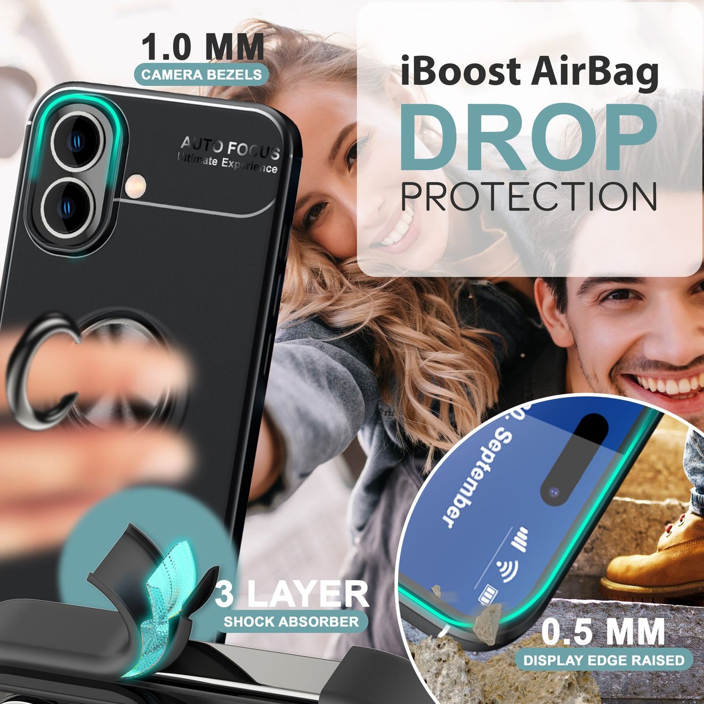 NALIA Ringhülle für iPhone 16 – Ring-Ständer 360° & für Magnet-Halter – GRIP360 (Mattiertes Silikon Case) – Marke aus Berlin