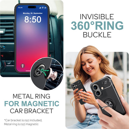 NALIA Ringhülle für iPhone 16 Plus – Ring-Ständer 360° & für Magnet-Halter – GRIP360 (Mattiertes Silikon Case) – Marke aus Berlin