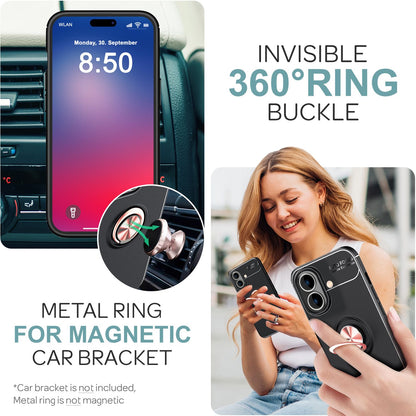 NALIA Ringhülle für iPhone 16 Plus – Ring-Ständer 360° & für Magnet-Halter – GRIP360 (Mattiertes Silikon Case) – Marke aus Berlin