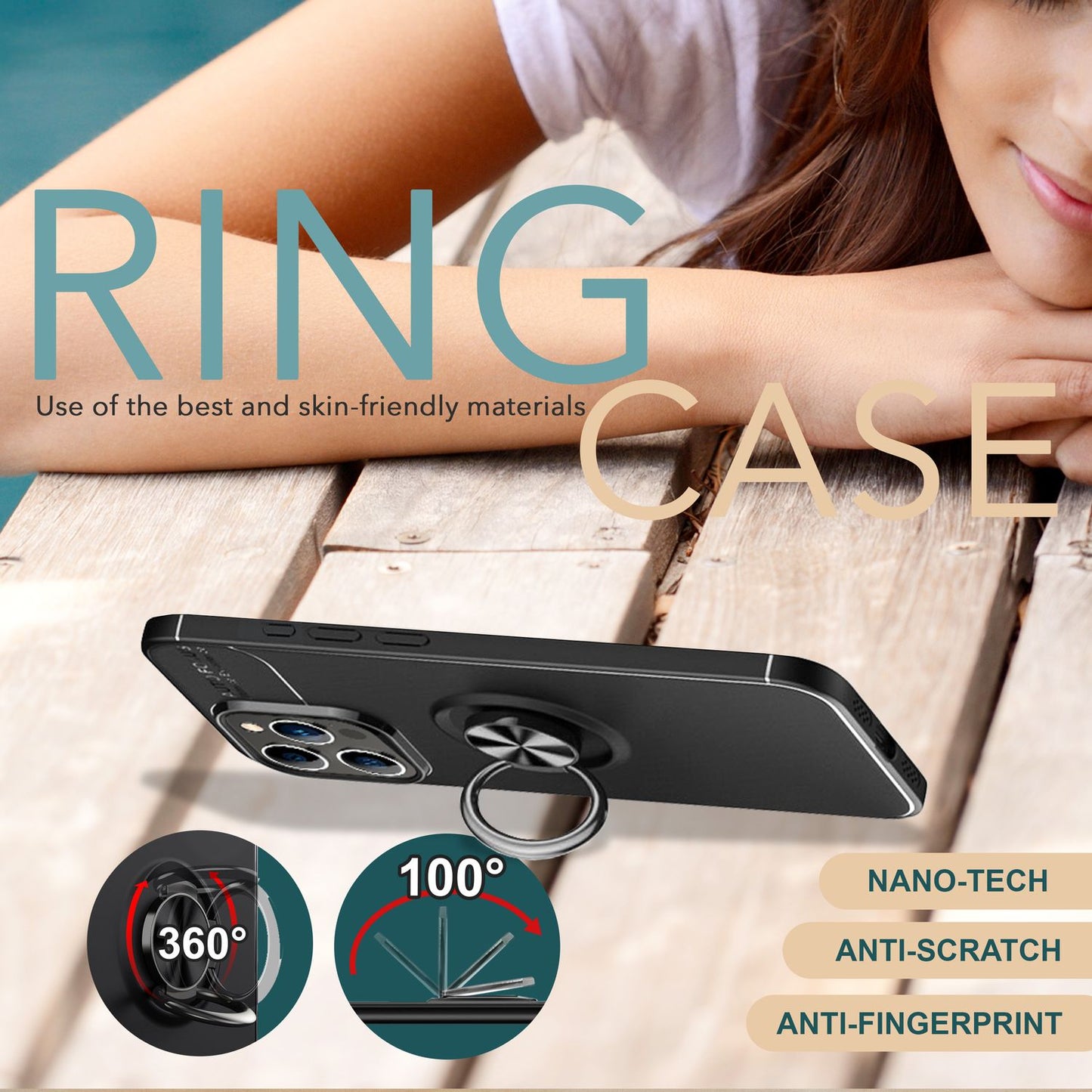 NALIA Ringhülle für iPhone 16 Pro Max – Ring-Ständer 360° & für Magnet-Halter – GRIP360 (Mattiertes Silikon Case) – Marke aus Berlin