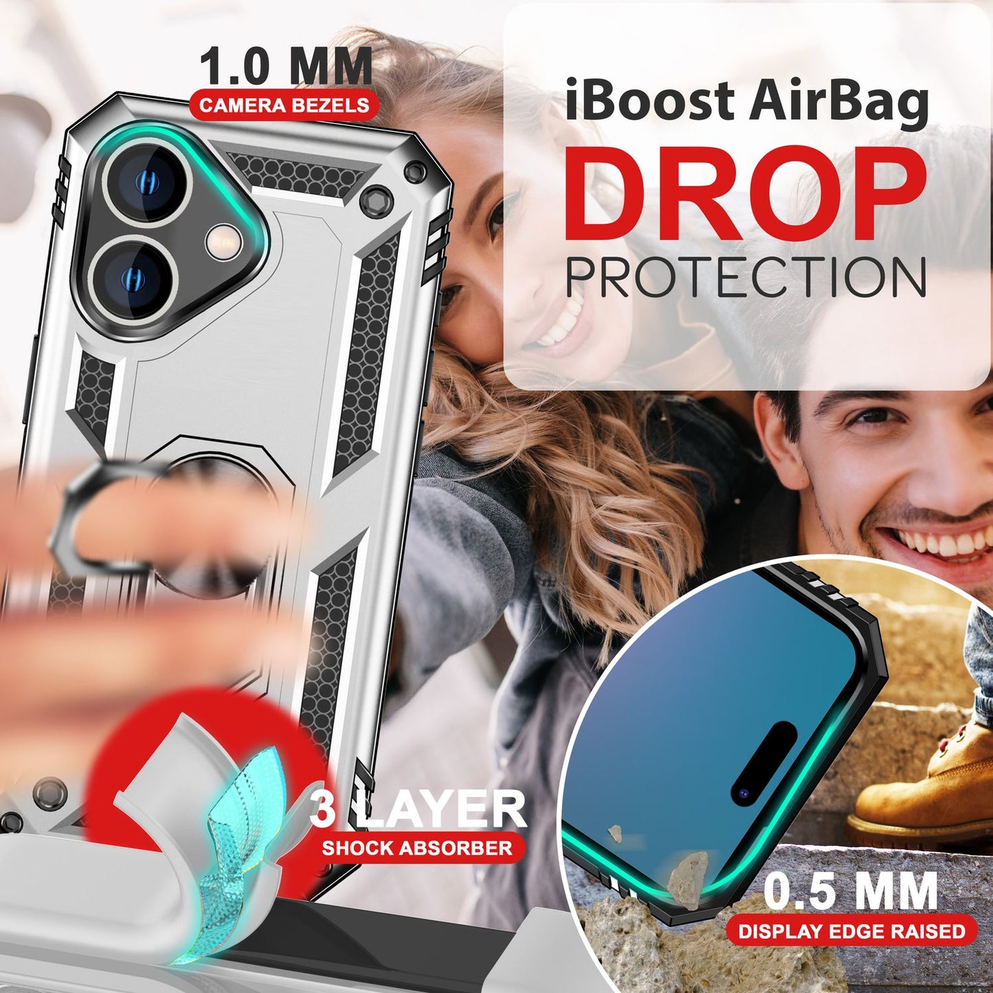 NALIA Panzerhülle für iPhone 16 – Ring-Ständer 360° & Magnet-Halterung Kompatibel – RINGDEFEND (Stoßfestes Outdoor Case) – Marke aus Berlin