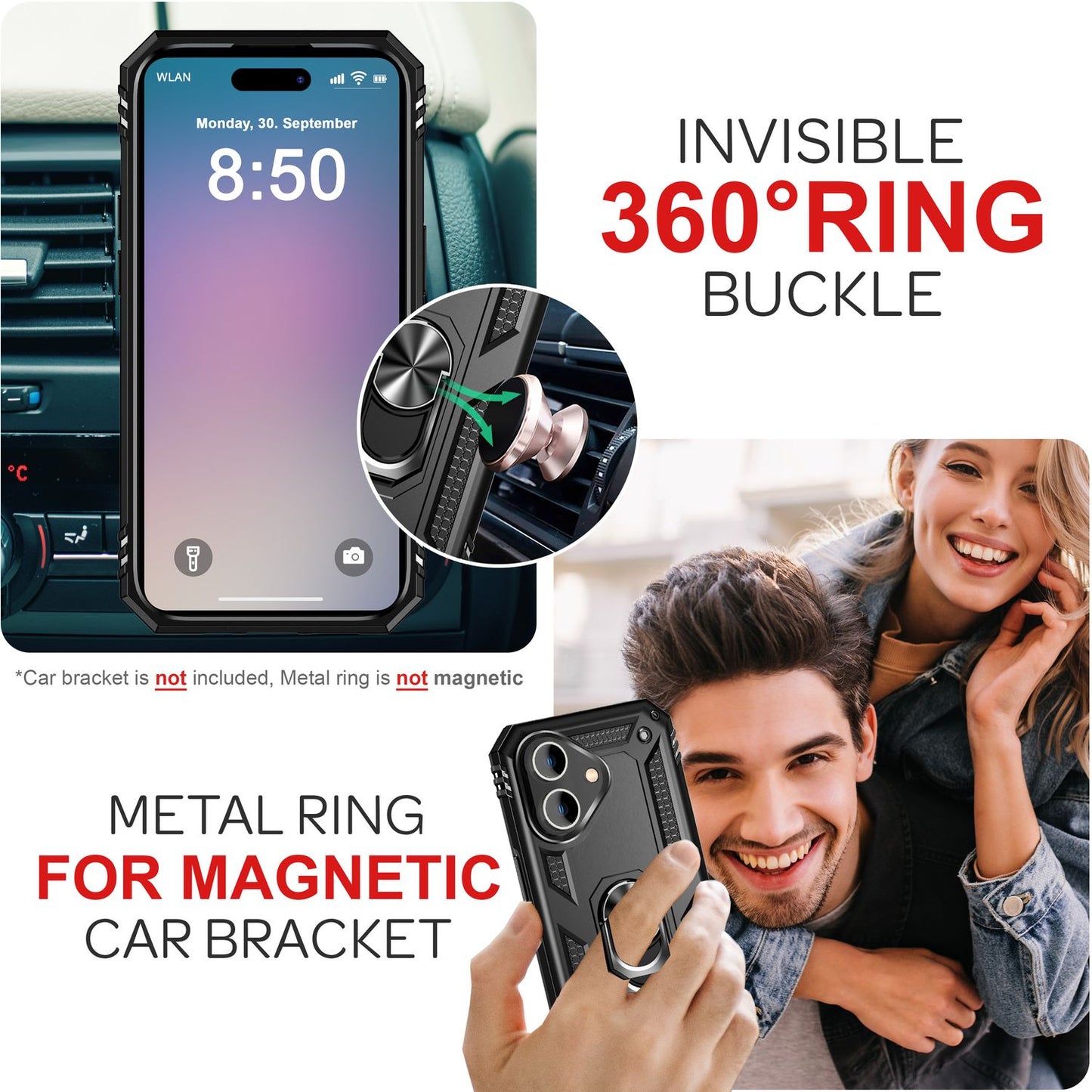 NALIA Panzerhülle für iPhone 16 Plus – Ring-Ständer 360° & Magnet-Halterung Kompatibel – RINGDEFEND (Stoßfestes Outdoor Case) – Marke aus Berlin