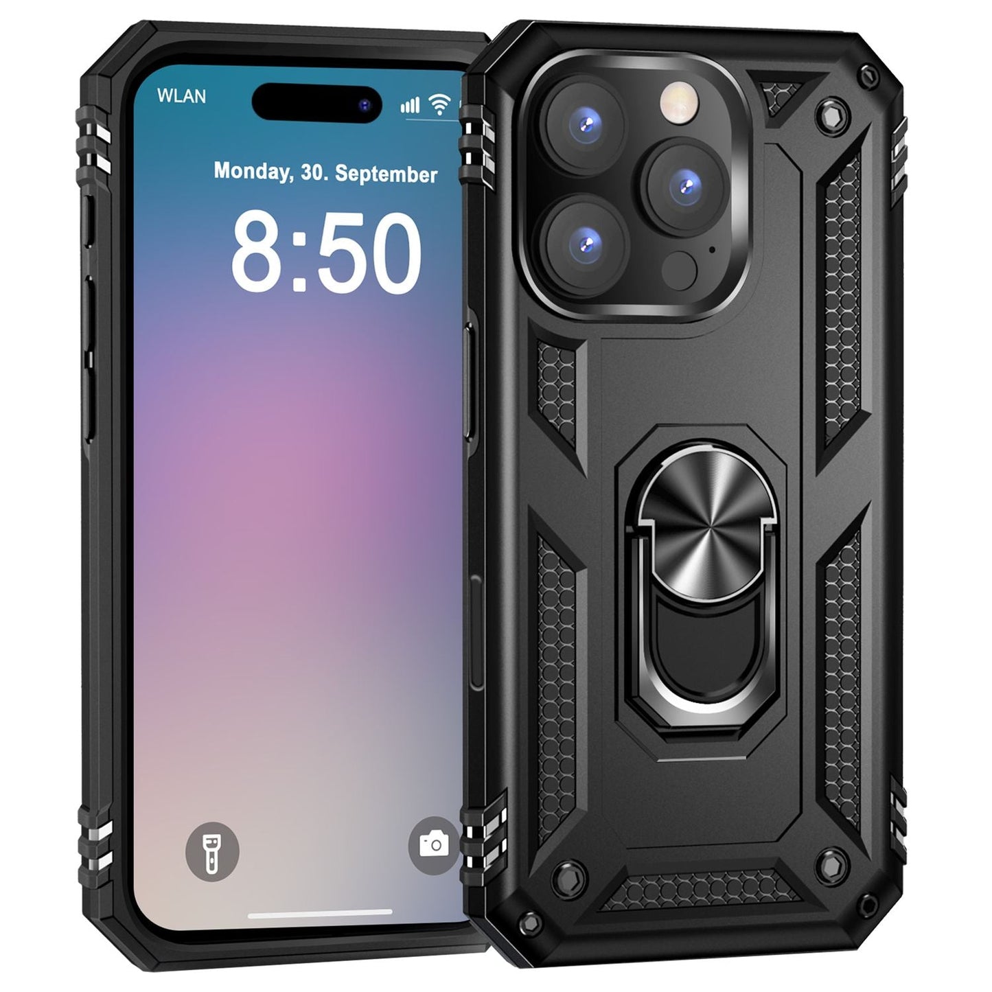 NALIA Panzerhülle für iPhone 16 Pro Max – Ring-Ständer 360° & Magnet-Halterung Kompatibel – RINGDEFEND (Stoßfestes Outdoor Case) – Marke aus Berlin