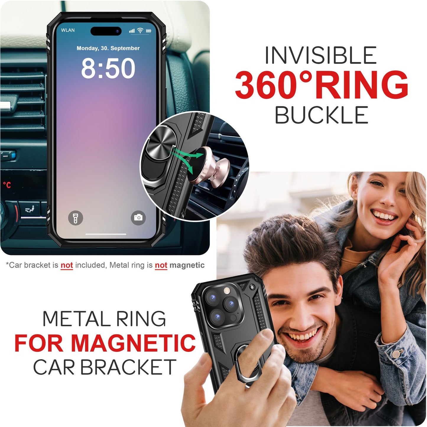 NALIA Panzerhülle für iPhone 16 Pro Max – Ring-Ständer 360° & Magnet-Halterung Kompatibel – RINGDEFEND (Stoßfestes Outdoor Case) – Marke aus Berlin
