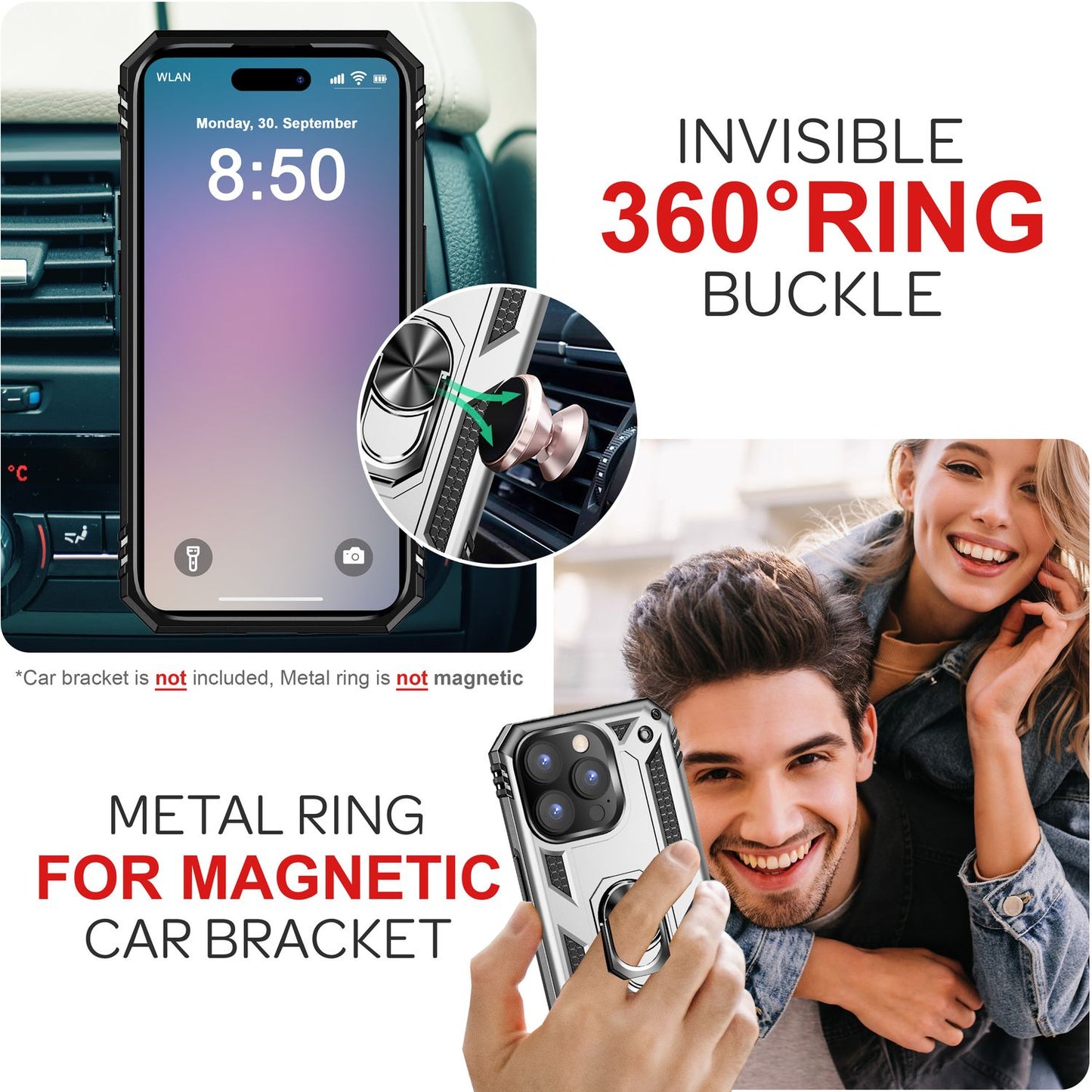 NALIA Panzerhülle für iPhone 16 Pro Max – Ring-Ständer 360° & Magnet-Halterung Kompatibel – RINGDEFEND (Stoßfestes Outdoor Case) – Marke aus Berlin