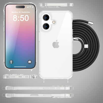 NALIA Handykette für iPhone 16 – Transparentes Hybrid-Case & Band – HANGIT PRO (Anti-Gelb Rückseite & Verstellbar) – Marke aus Berlin