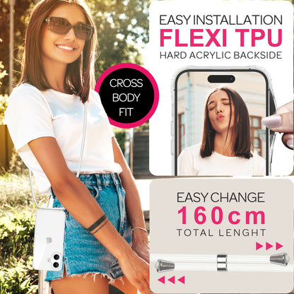 NALIA Handykette für iPhone 16 – Transparentes Hybrid-Case & Band – HANGIT PRO (Anti-Gelb Rückseite & Verstellbar) – Marke aus Berlin