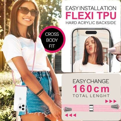 NALIA Handykette für iPhone 16 Pro – Transparentes Hybrid-Case & Band – HANGIT PRO (Anti-Gelb Rückseite & Verstellbar) – Marke aus Berlin