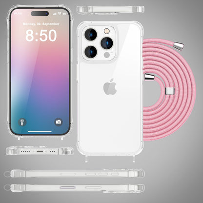 NALIA Handykette für iPhone 16 Pro – Transparentes Hybrid-Case & Band – HANGIT PRO (Anti-Gelb Rückseite & Verstellbar) – Marke aus Berlin