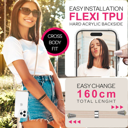 NALIA Handykette für iPhone 16 Pro Max – Transparentes Hybrid-Case & Band – HANGIT PRO (Anti-Gelb Rückseite & Verstellbar) – Marke aus Berlin