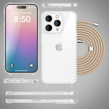 NALIA Handykette für iPhone 16 Pro Max – Transparentes Hybrid-Case & Band – HANGIT PRO (Anti-Gelb Rückseite & Verstellbar) – Marke aus Berlin