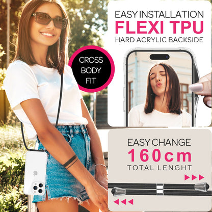 NALIA Handykette für iPhone 16 Pro Max – Transparentes Hybrid-Case & Band – HANGIT PRO (Anti-Gelb Rückseite & Verstellbar) – Marke aus Berlin