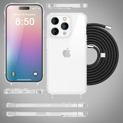 NALIA Handykette für iPhone 16 Pro Max – Transparentes Hybrid-Case & Band – HANGIT PRO (Anti-Gelb Rückseite & Verstellbar) – Marke aus Berlin
