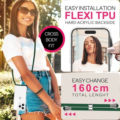 NALIA Handykette für iPhone 16 Pro Max – Transparentes Hybrid-Case & Band – HANGIT PRO (Anti-Gelb Rückseite & Verstellbar) – Marke aus Berlin