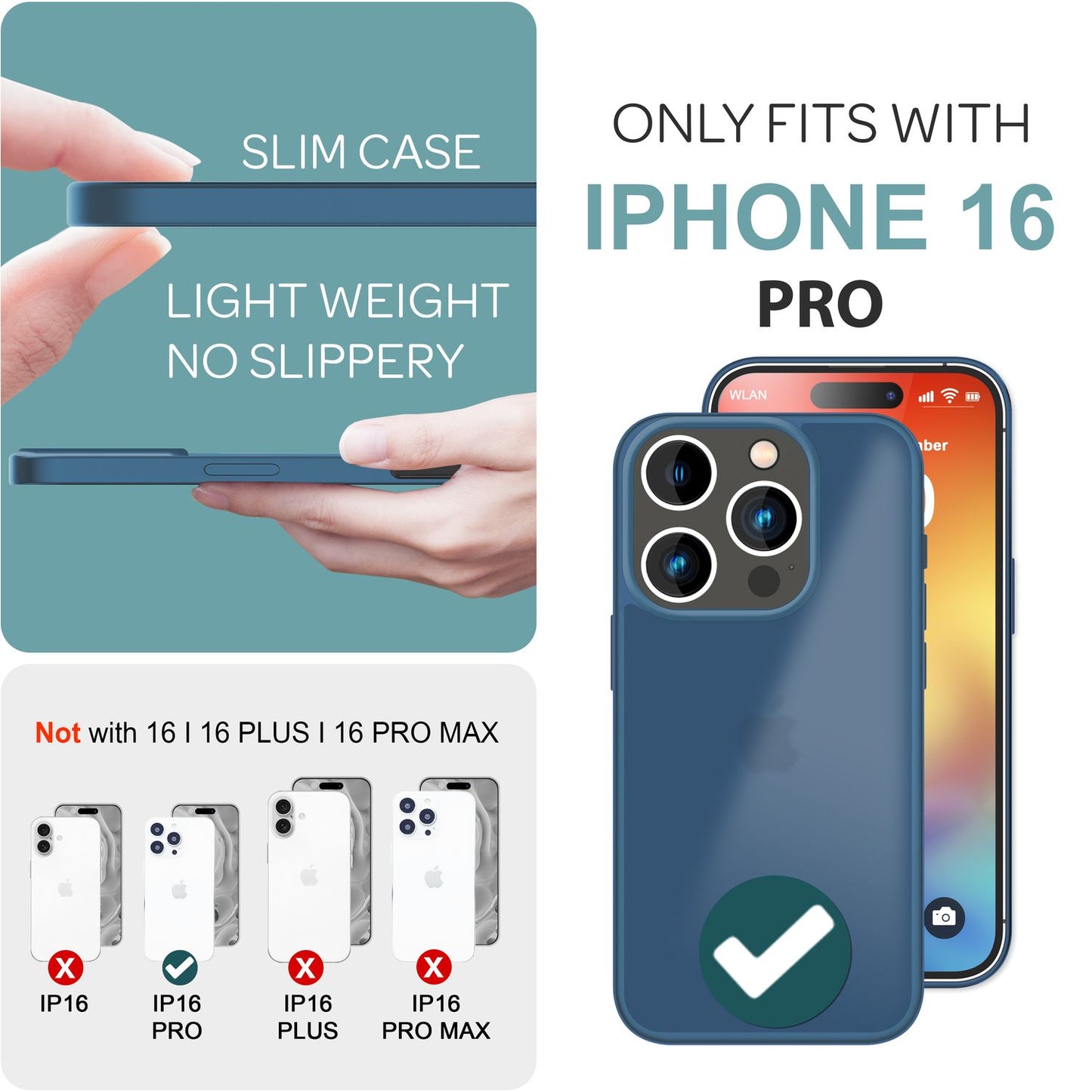 NALIA Matte Handyhülle für iPhone 16 Pro – Stoßfester Silikon-Rahmen & Semi-Transparent – FUZION (Anti-Fingerprint Case) – Marke aus Berlin