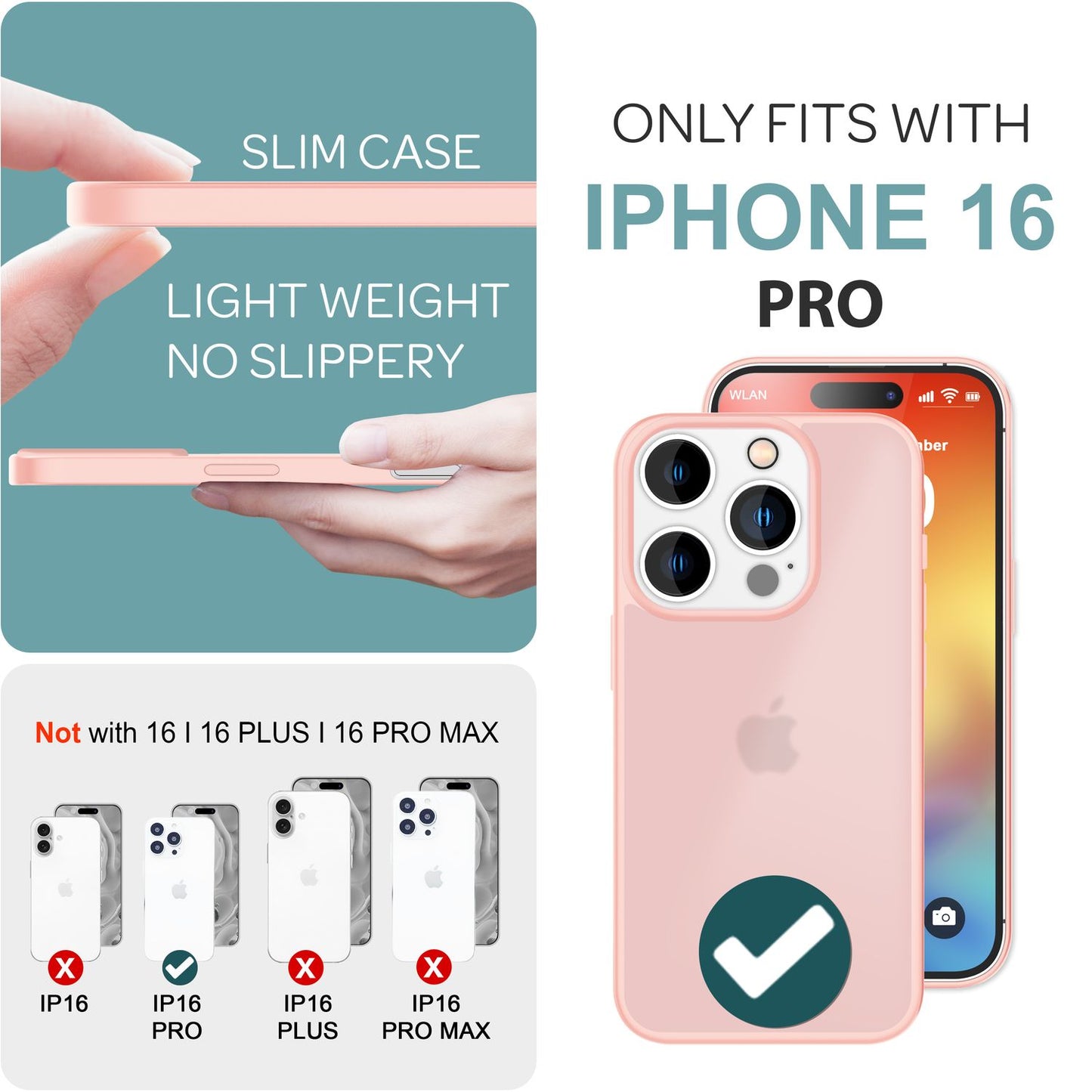 NALIA Matte Handyhülle für iPhone 16 Pro – Stoßfester Silikon-Rahmen & Semi-Transparent – FUZION (Anti-Fingerprint Case) – Marke aus Berlin