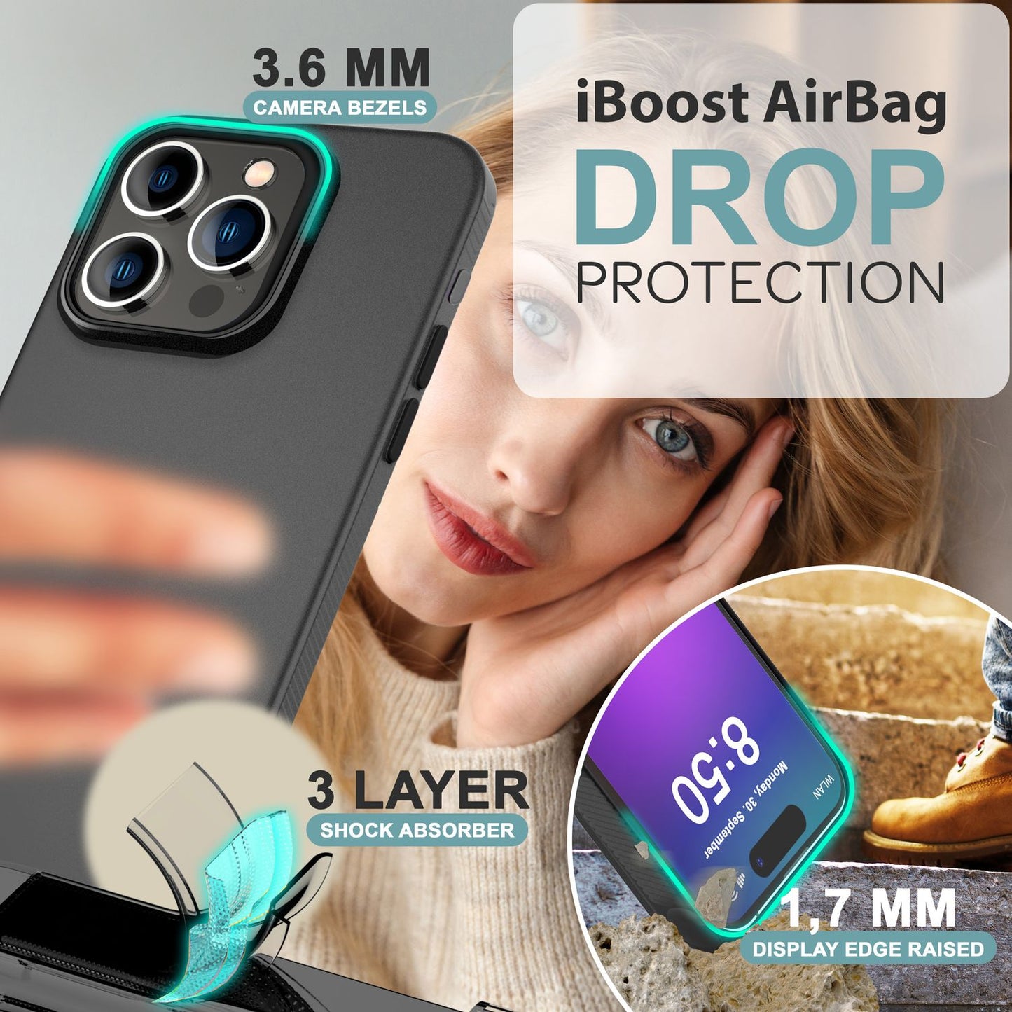 NALIA Silikonhülle für iPhone 16 Pro – Matt & Griffig Soft-Touch – ASTRON (Flexibles TPU Case & Stoßfest) – Marke aus Berlin
