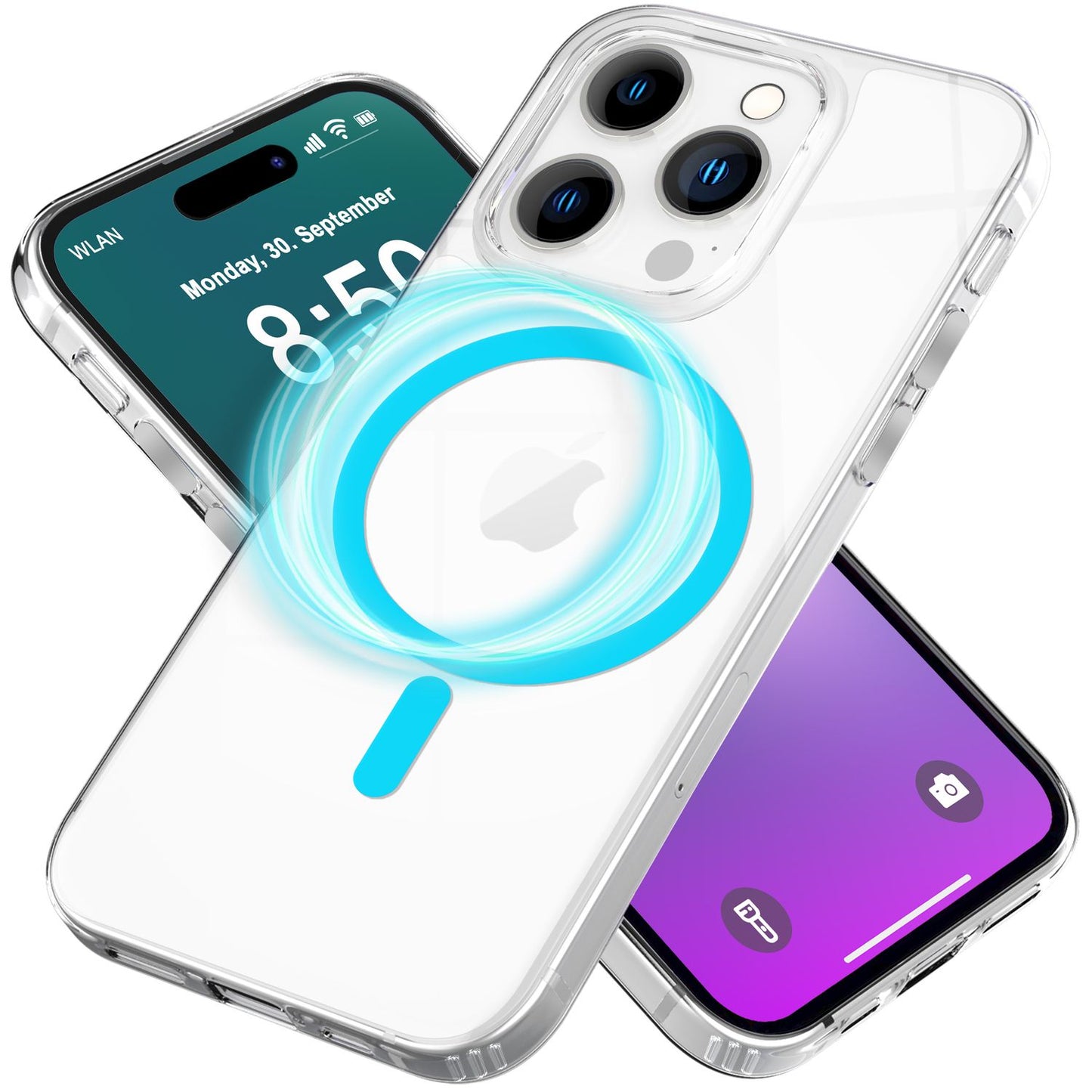 NALIA Neon-Ring Case für iPhone 16 Pro Max – MagSafe Kompatibel & Nachleuchtend – NIGHT-GLOW (Transparent & Anti-Gelb) – Marke aus Berlin