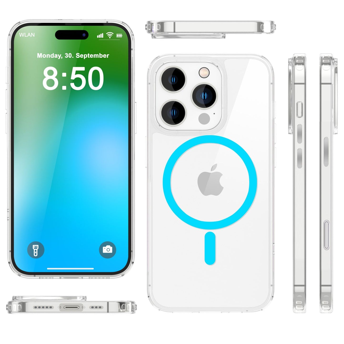 NALIA Neon-Ring Case für iPhone 16 Pro Max – MagSafe Kompatibel & Nachleuchtend – NIGHT-GLOW (Transparent & Anti-Gelb) – Marke aus Berlin