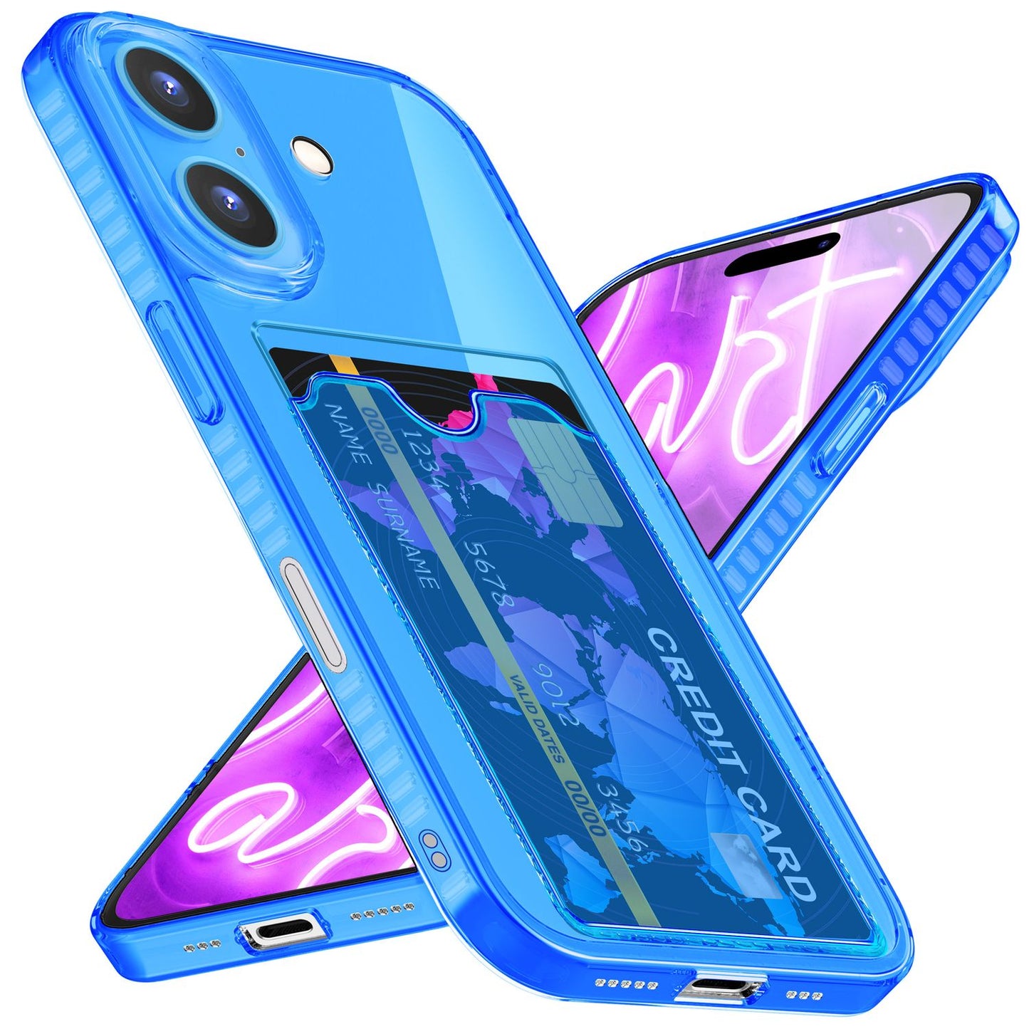 NALIA Neon Silikonhülle für iPhone 16 – Kartenfach & Knallige Signal-Farbe – CARDPOP (Anti-Shock Handyhülle) – Marke aus Berlin