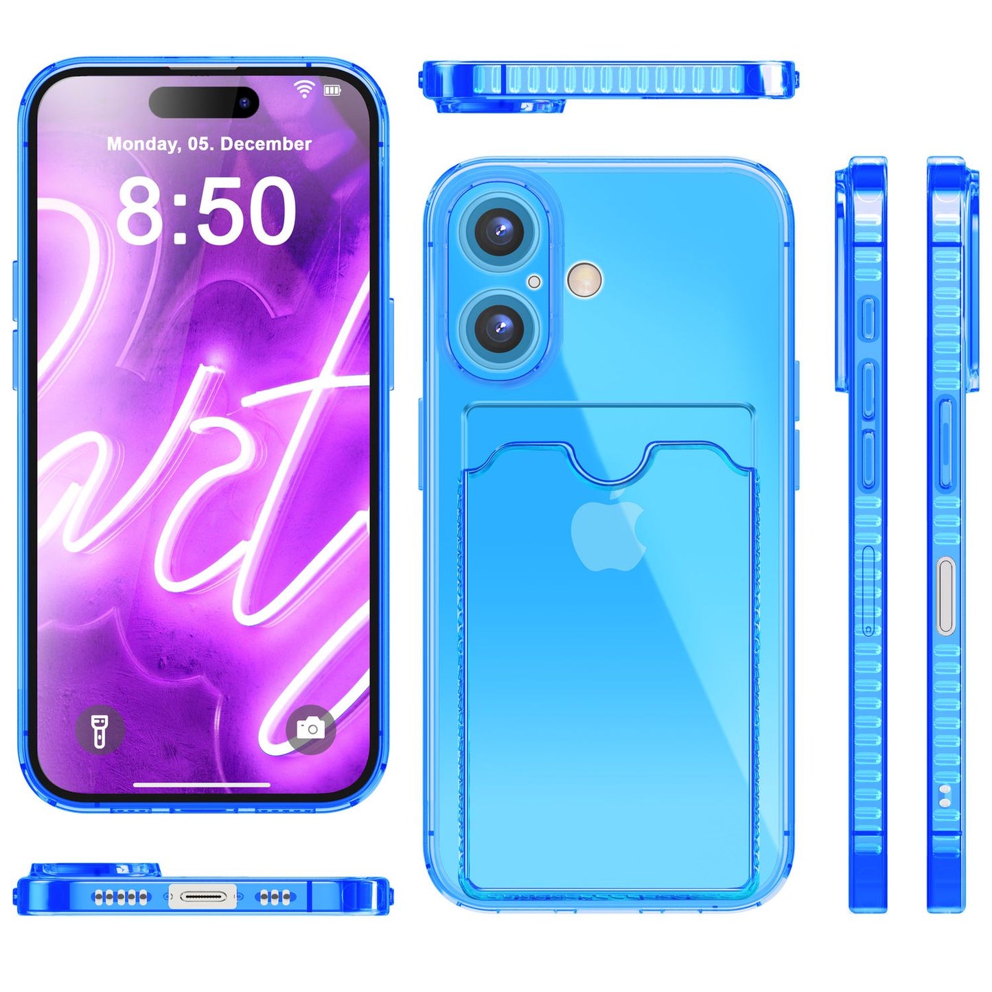 NALIA Neon Silikonhülle für iPhone 16 – Kartenfach & Knallige Signal-Farbe – CARDPOP (Anti-Shock Handyhülle) – Marke aus Berlin
