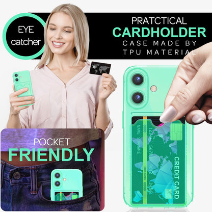 NALIA Neon Silikonhülle für iPhone 16 – Kartenfach & Knallige Signal-Farbe – CARDPOP (Anti-Shock Handyhülle) – Marke aus Berlin