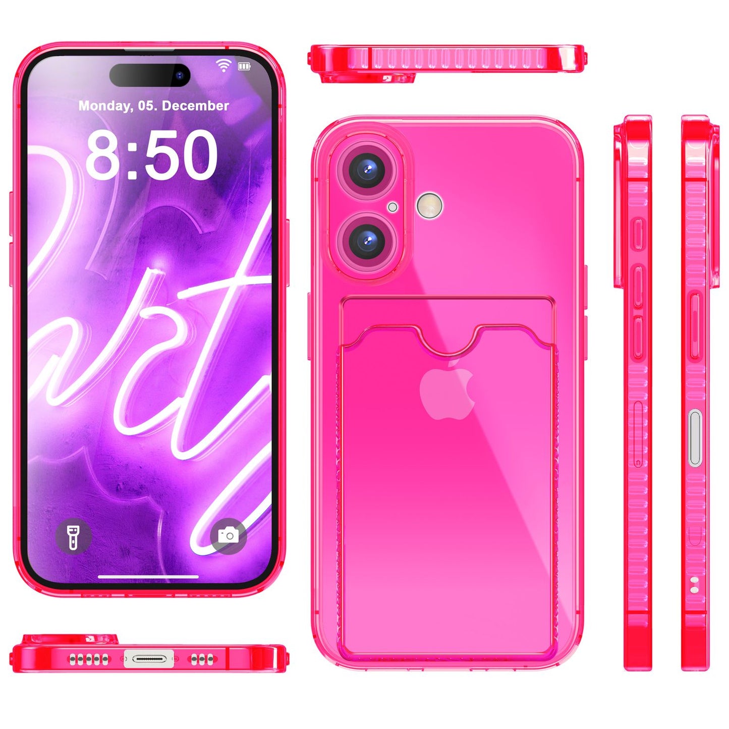 NALIA Neon Silikonhülle für iPhone 16 – Kartenfach & Knallige Signal-Farbe – CARDPOP (Anti-Shock Handyhülle) – Marke aus Berlin