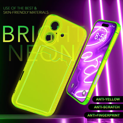 NALIA Neon Silikonhülle für iPhone 16 – Kartenfach & Knallige Signal-Farbe – CARDPOP (Anti-Shock Handyhülle) – Marke aus Berlin
