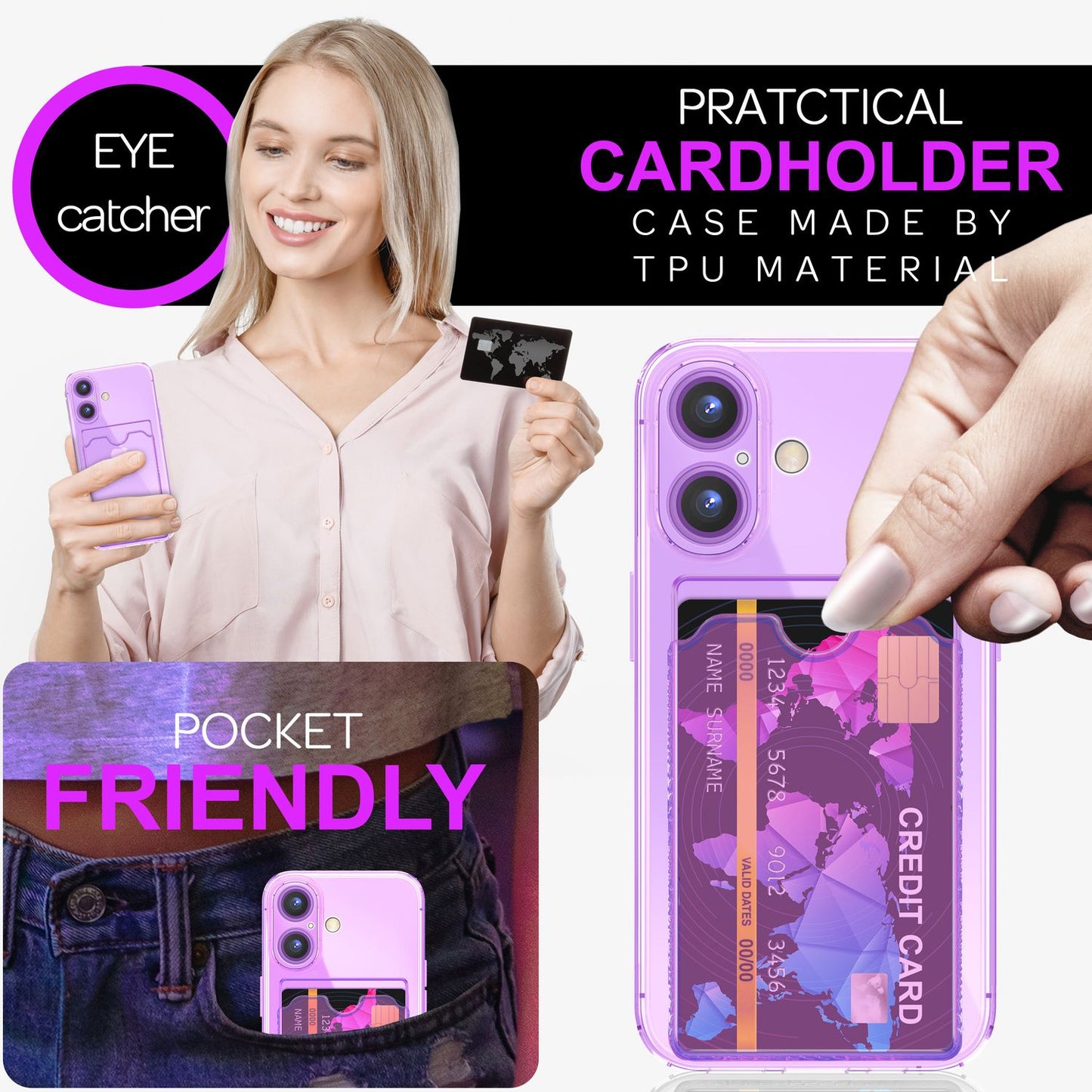 NALIA Neon Silikonhülle für iPhone 16 – Kartenfach & Knallige Signal-Farbe – CARDPOP (Anti-Shock Handyhülle) – Marke aus Berlin