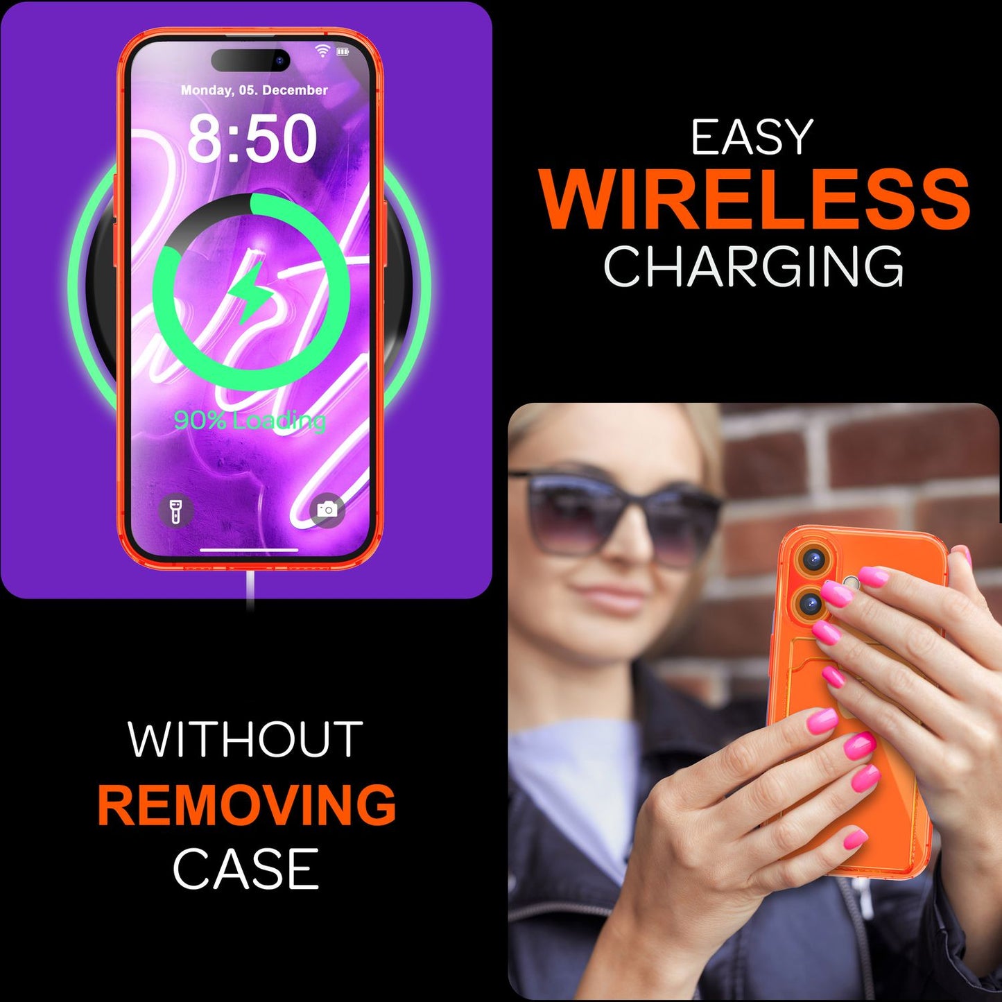 NALIA Neon Silikonhülle für iPhone 16 – Kartenfach & Knallige Signal-Farbe – CARDPOP (Anti-Shock Handyhülle) – Marke aus Berlin