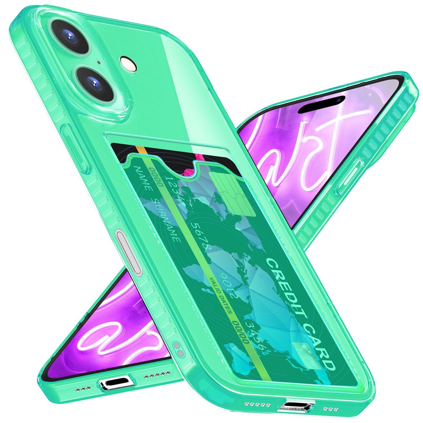 NALIA Neon Silikonhülle für iPhone 16 Plus – Kartenfach & Knallige Signal-Farbe – CARDPOP (Anti-Shock Handyhülle) – Marke aus Berlin
