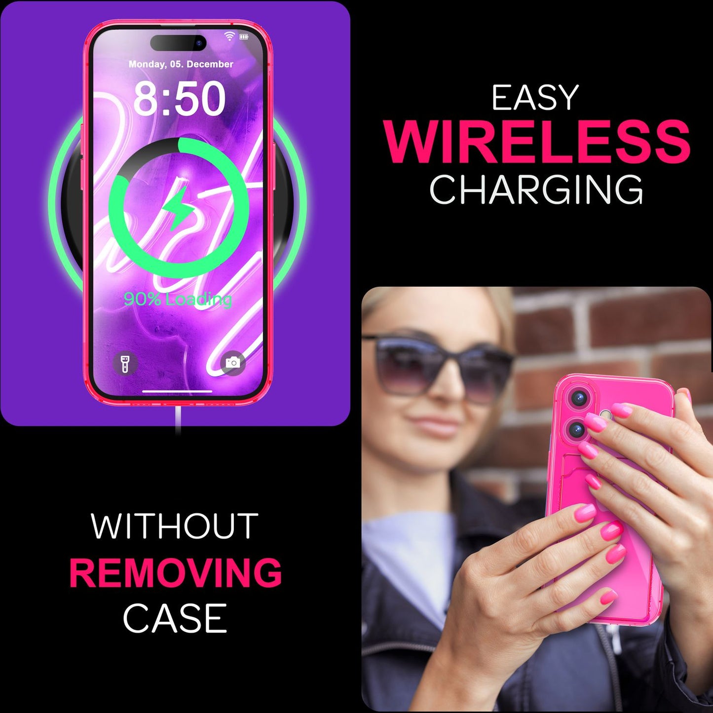 NALIA Neon Silikonhülle für iPhone 16 Plus – Kartenfach & Knallige Signal-Farbe – CARDPOP (Anti-Shock Handyhülle) – Marke aus Berlin
