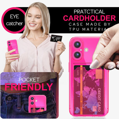 NALIA Neon Silikonhülle für iPhone 16 Plus – Kartenfach & Knallige Signal-Farbe – CARDPOP (Anti-Shock Handyhülle) – Marke aus Berlin