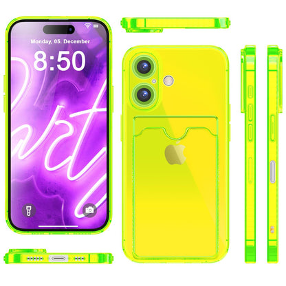 NALIA Neon Silikonhülle für iPhone 16 Plus – Kartenfach & Knallige Signal-Farbe – CARDPOP (Anti-Shock Handyhülle) – Marke aus Berlin