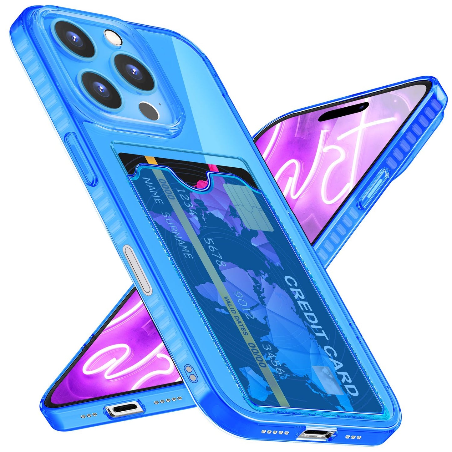 NALIA Neon Silikonhülle für iPhone 16 Pro – Kartenfach & Knallige Signal-Farbe – CARDPOP (Anti-Shock Handyhülle) – Marke aus Berlin
