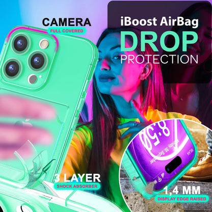 NALIA Neon Silikonhülle für iPhone 16 Pro – Kartenfach & Knallige Signal-Farbe – CARDPOP (Anti-Shock Handyhülle) – Marke aus Berlin