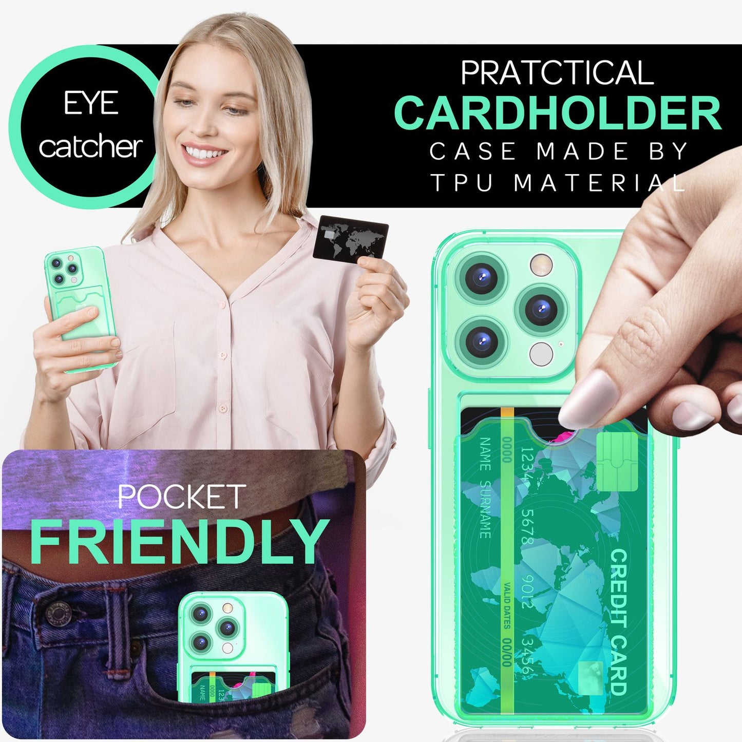 NALIA Neon Silikonhülle für iPhone 16 Pro – Kartenfach & Knallige Signal-Farbe – CARDPOP (Anti-Shock Handyhülle) – Marke aus Berlin