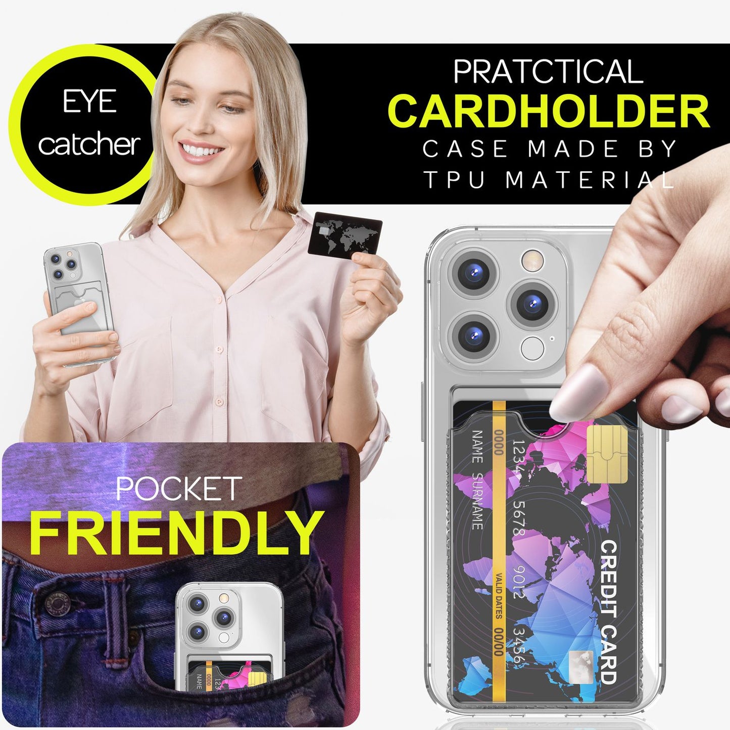 NALIA Neon Silikonhülle für iPhone 16 Pro – Kartenfach & Knallige Signal-Farbe – CARDPOP (Anti-Shock Handyhülle) – Marke aus Berlin