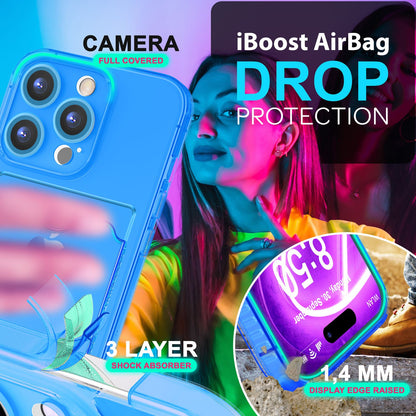 NALIA Neon Silikonhülle für iPhone 16 Pro Max – Kartenfach & Knallige Signal-Farbe – CARDPOP (Anti-Shock Handyhülle) – Marke aus Berlin