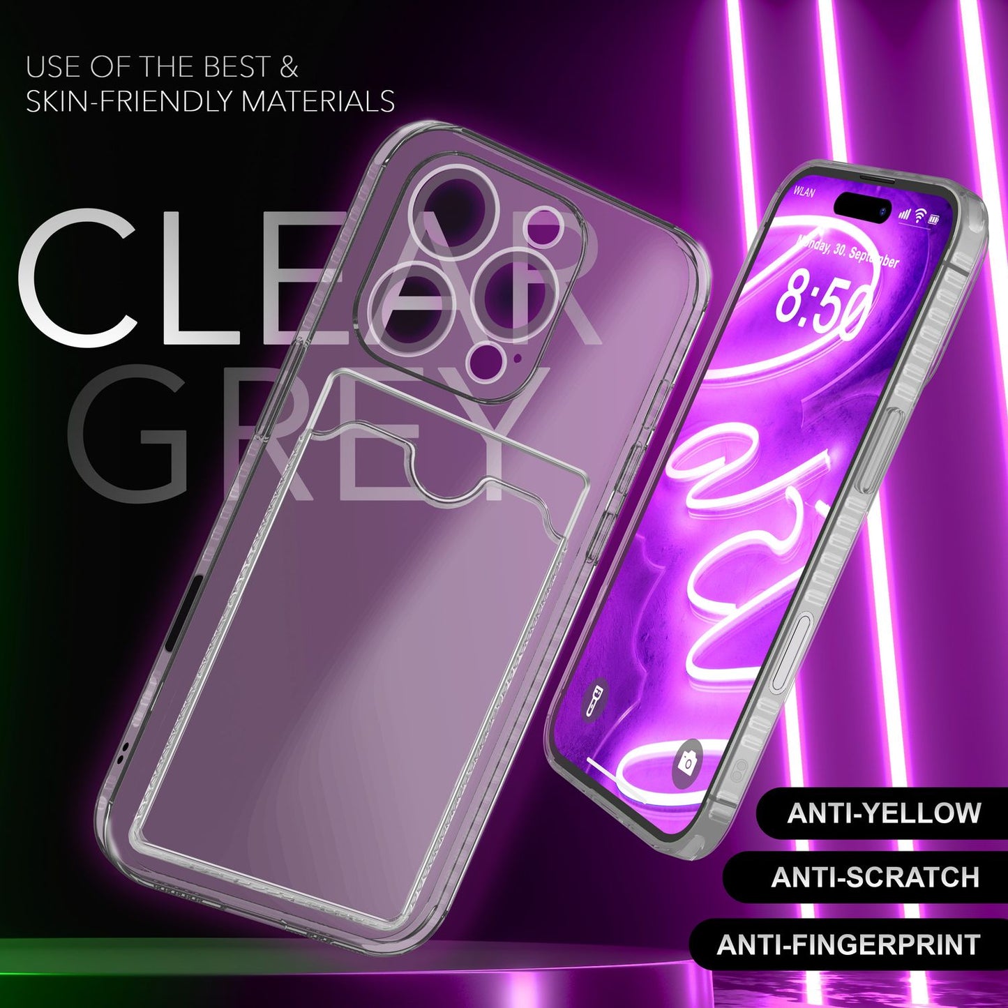 NALIA Neon Silikonhülle für iPhone 16 Pro Max – Kartenfach & Knallige Signal-Farbe – CARDPOP (Anti-Shock Handyhülle) – Marke aus Berlin