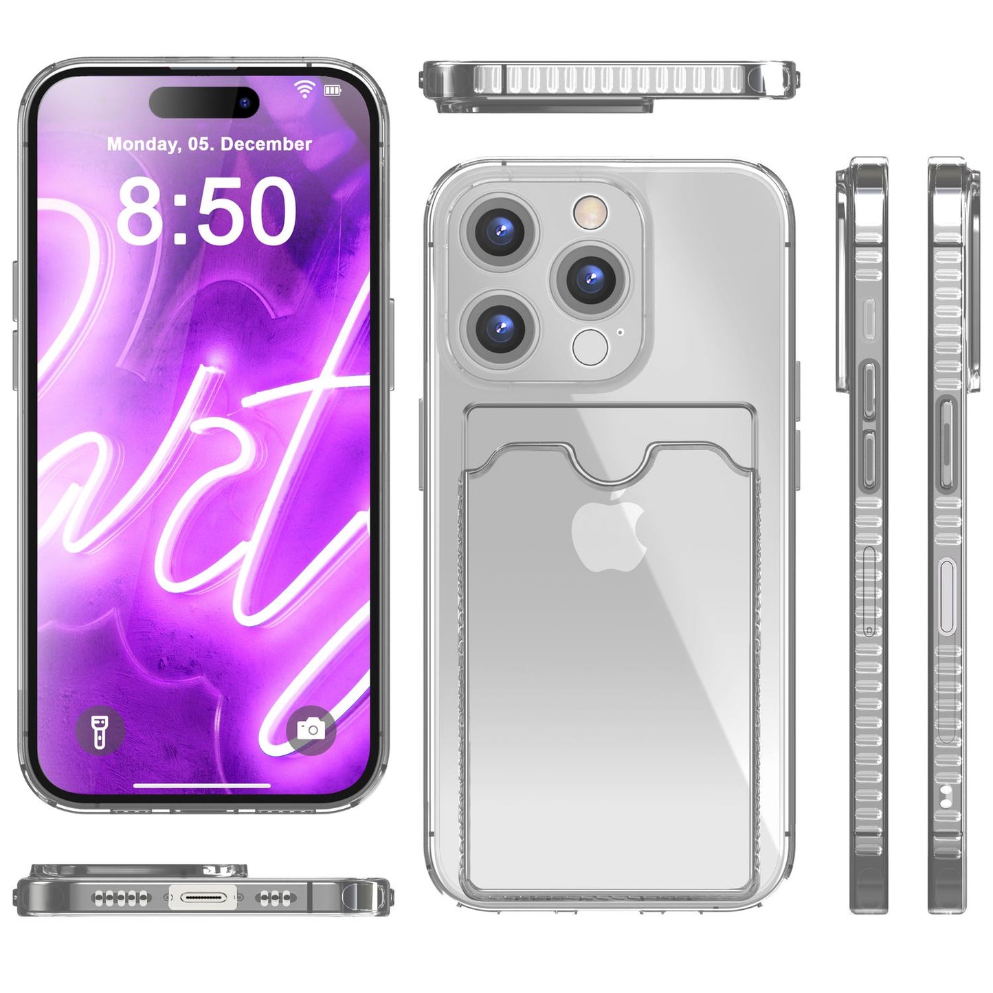 NALIA Neon Silikonhülle für iPhone 16 Pro Max – Kartenfach & Knallige Signal-Farbe – CARDPOP (Anti-Shock Handyhülle) – Marke aus Berlin