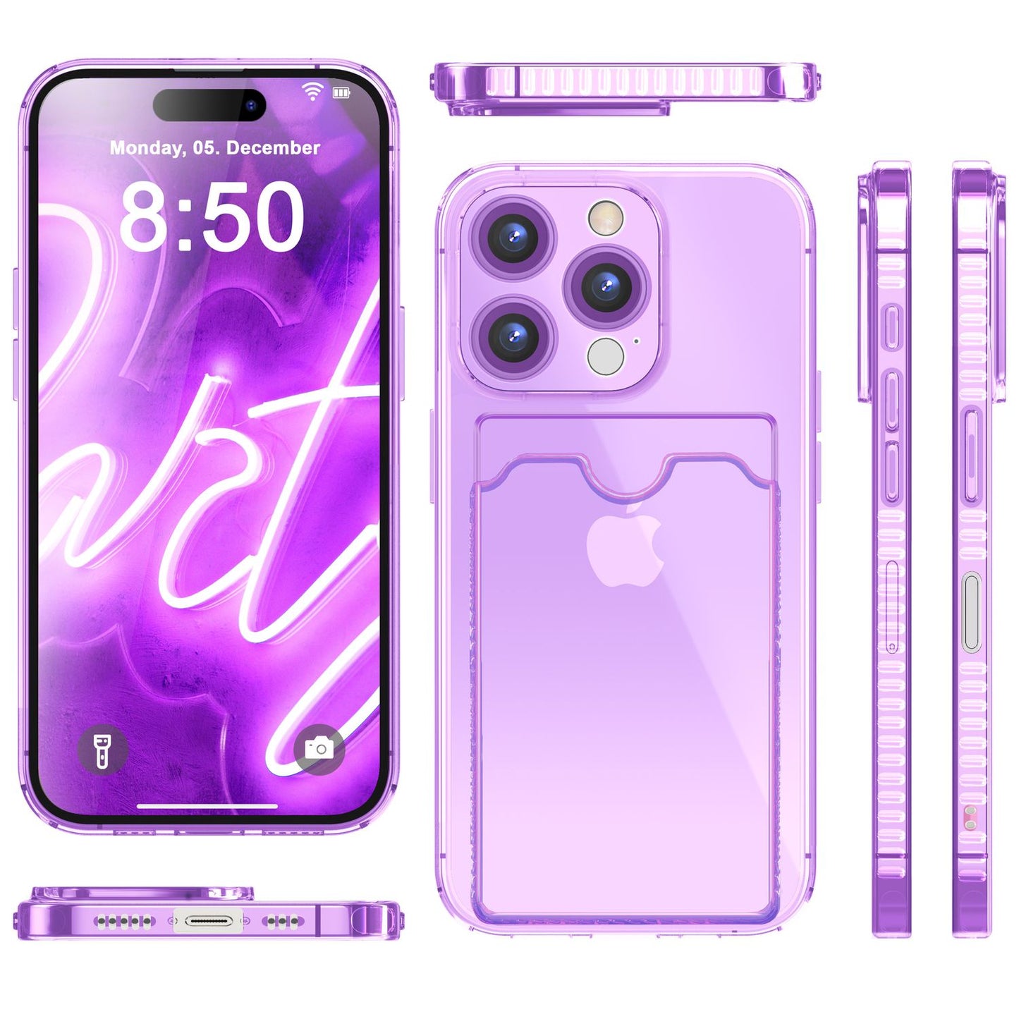 NALIA Neon Silikonhülle für iPhone 16 Pro Max – Kartenfach & Knallige Signal-Farbe – CARDPOP (Anti-Shock Handyhülle) – Marke aus Berlin