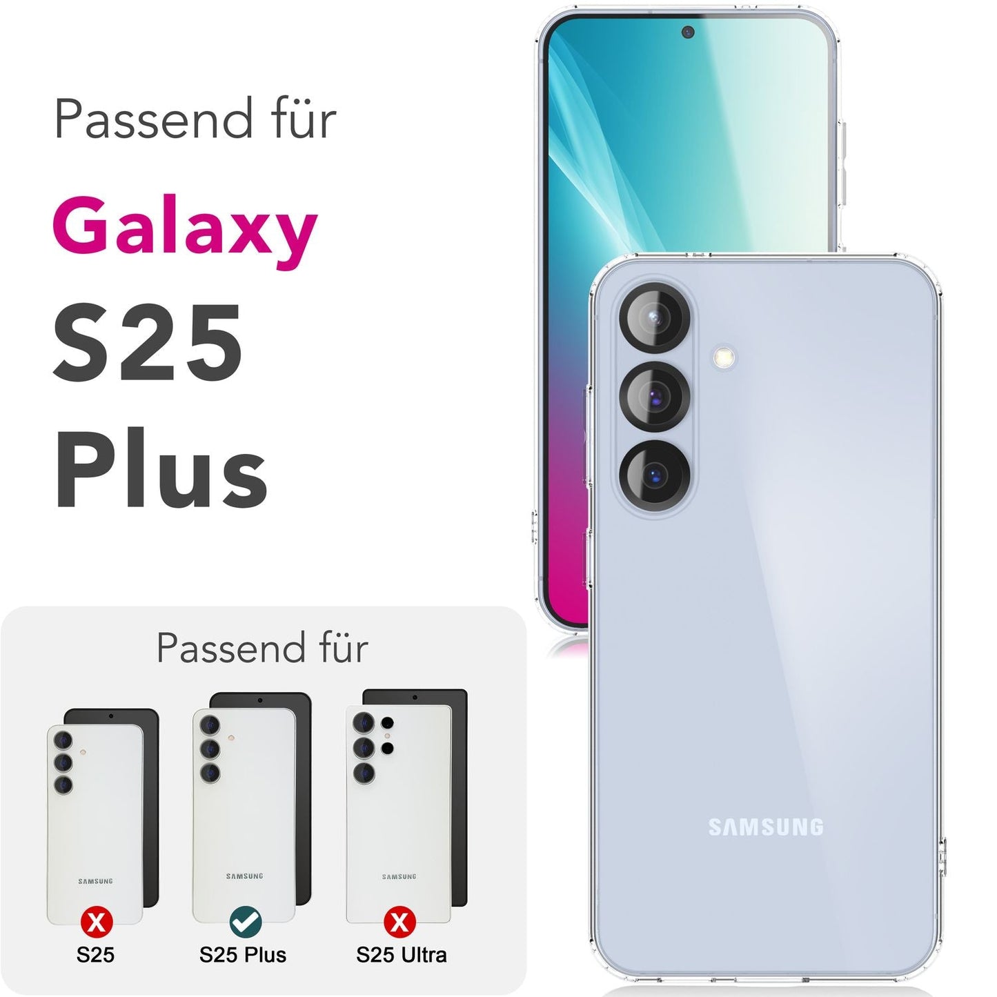 NALIA Transparente Silikonhülle für Samsung Galaxy S25 Plus – Anti-Gelb & Rutschfest – GLAZE (Handyhülle Kristallklar, Schlank & Stoßfest) – Marke aus Berlin