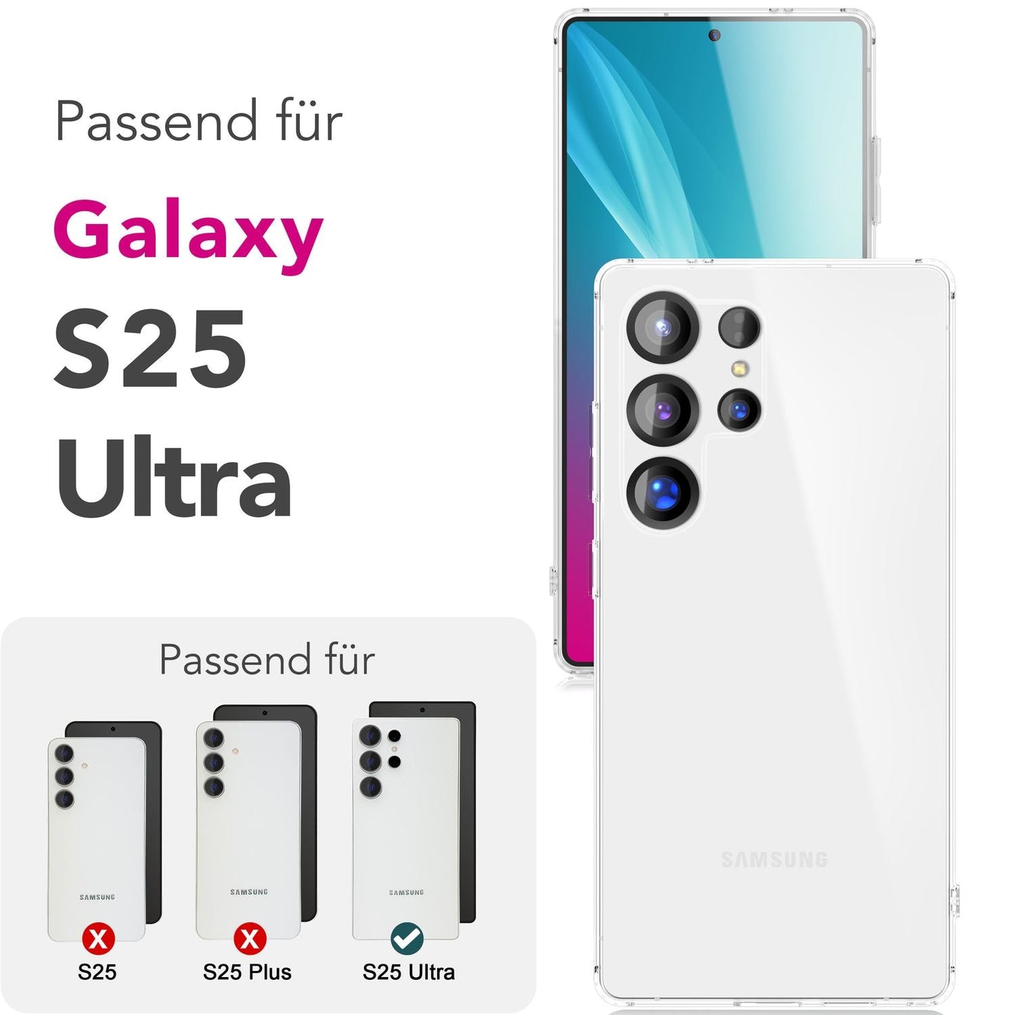 NALIA Transparente Silikonhülle für Samsung Galaxy S25 Ultra – Anti-Gelb & Rutschfest – GLAZE (Handyhülle Kristallklar, Schlank & Stoßfest) – Marke aus Berlin