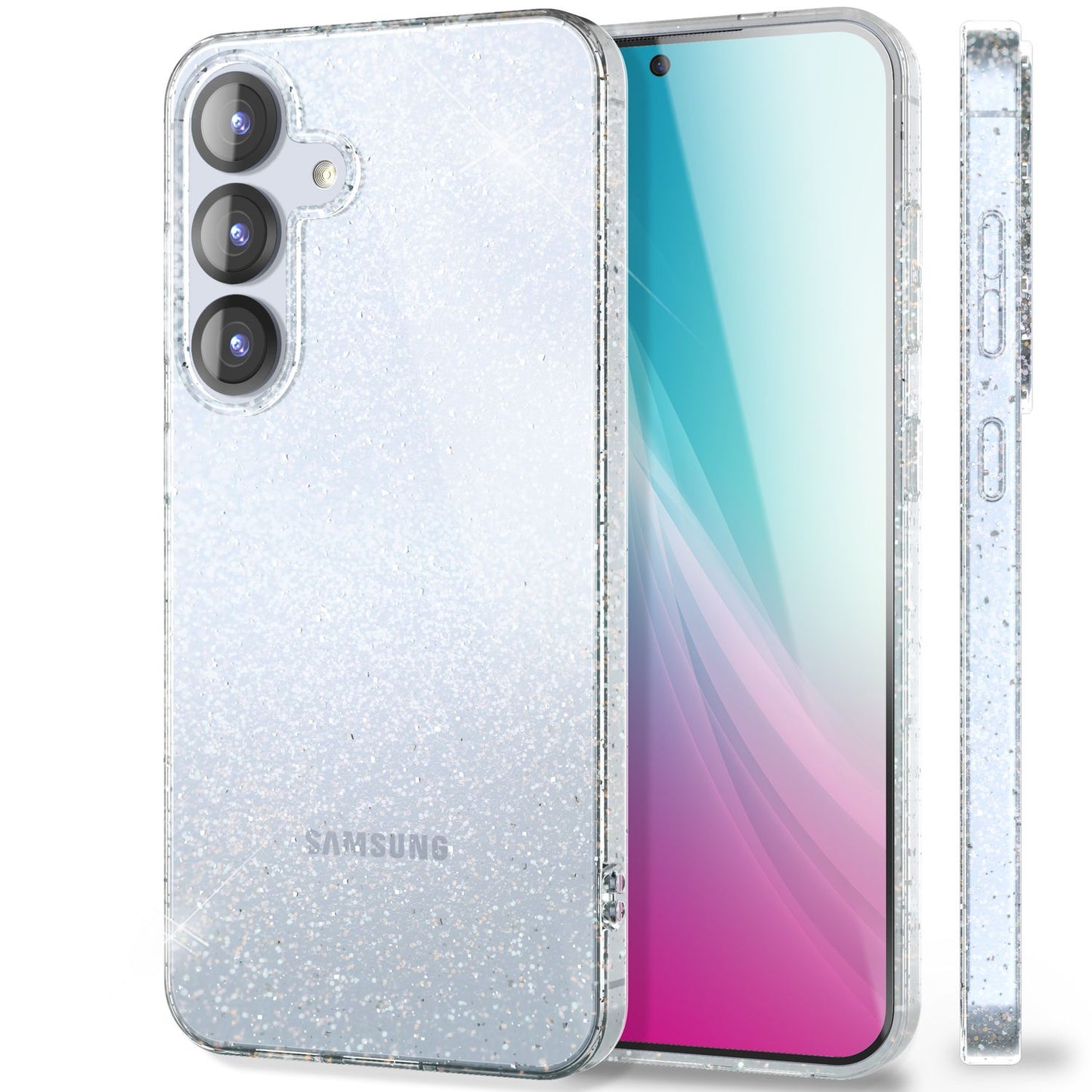 NALIA Glitzerhülle für Samsung Galaxy S25 – Funkelndes Silikon Case – DAZZLIN (Transparent & Stoßfest) – Marke aus Berlin