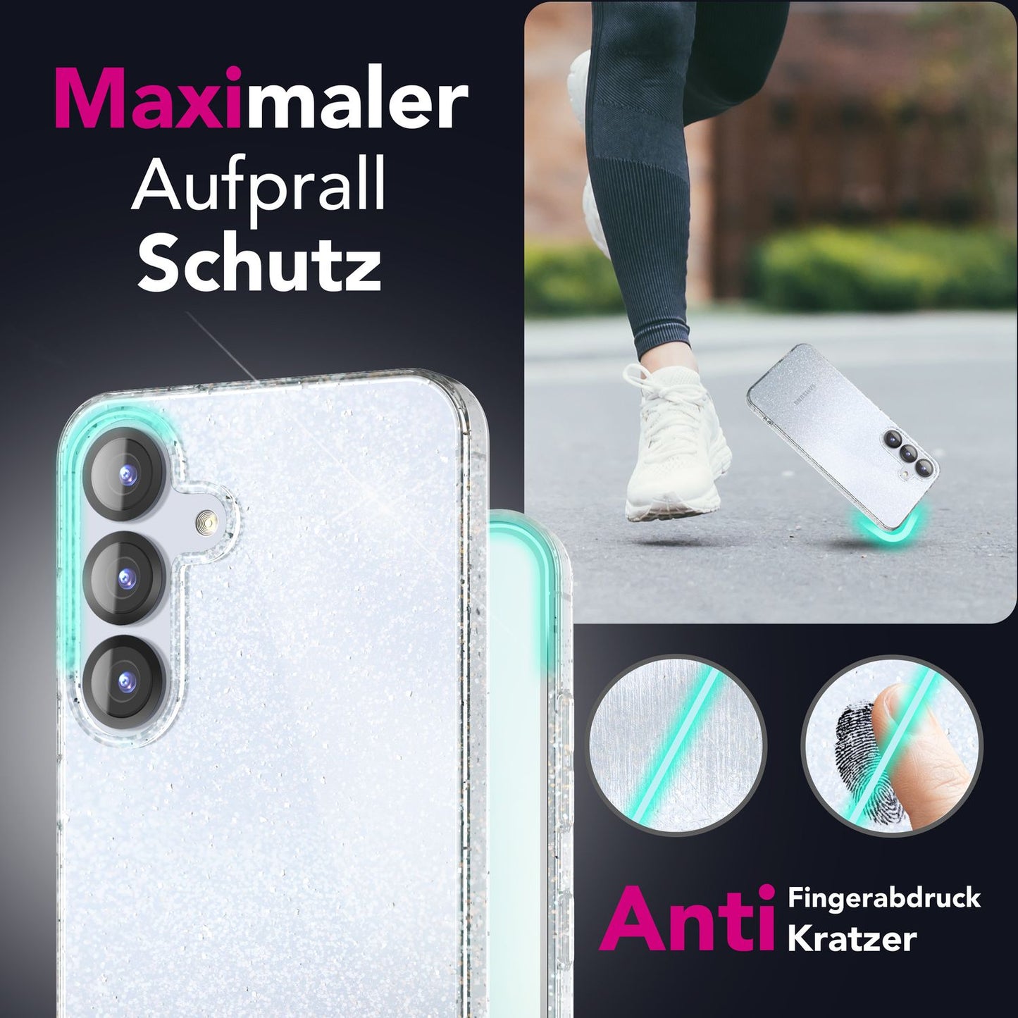 NALIA Glitzerhülle für Samsung Galaxy S25 – Funkelndes Silikon Case – DAZZLIN (Transparent & Stoßfest) – Marke aus Berlin